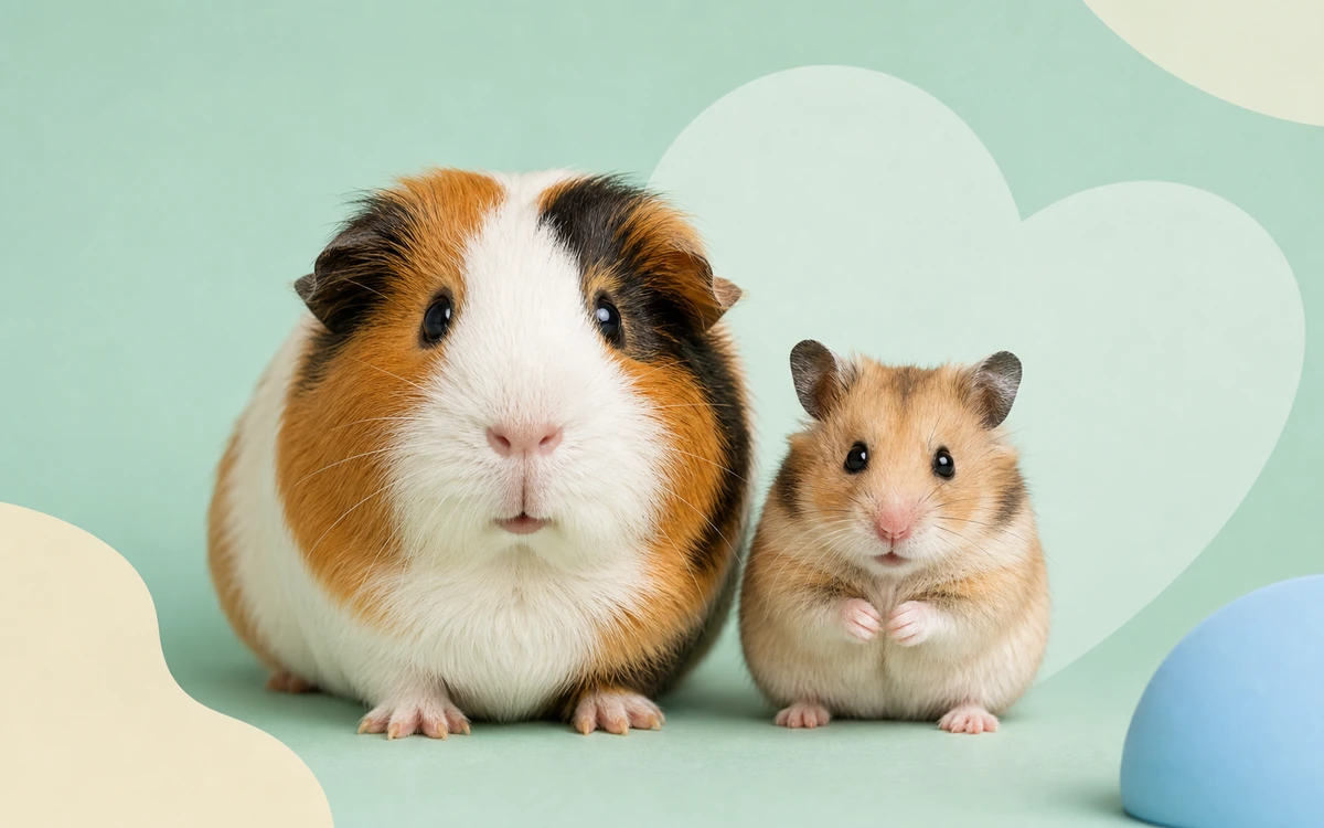 Cavia en hamster op speelse mintgroene achtergrond