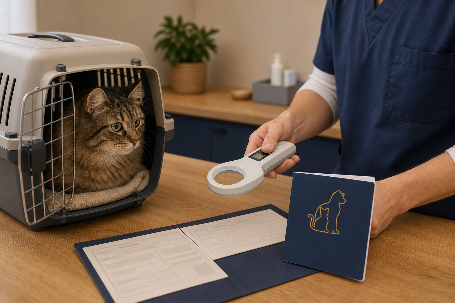 Kat met dierenpaspoort tijdens de chipregistratie